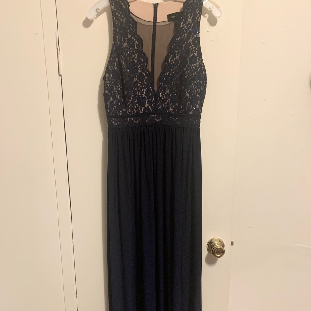 Long maxi blue prom dress